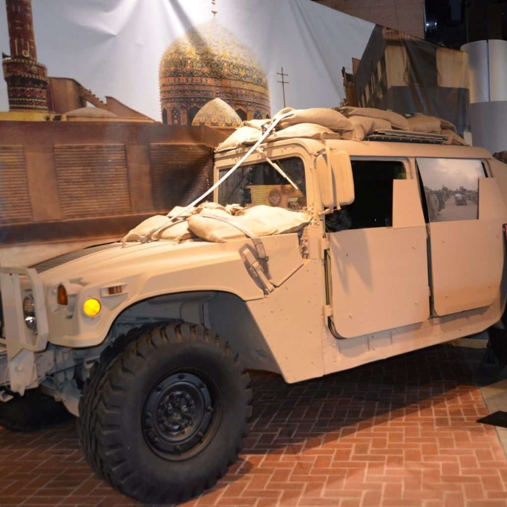 Humvee vehicle in Iraq and Afghan Wars  Exhibit at Jackson Barracks Museum.